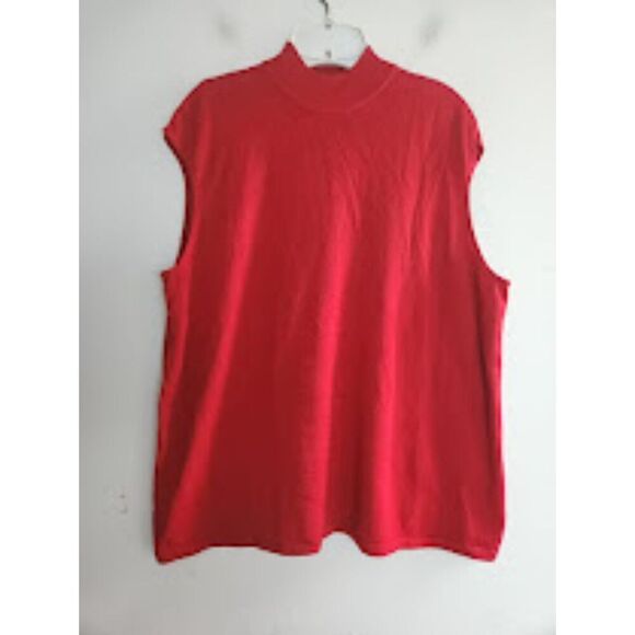 Coldwater Creek Women Red Silk/Cotton Blend Sleeveless Mock Neck Sweater size 1X - Picture 1 of 7